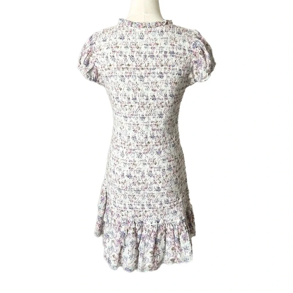 LoveShackFancy Trevor Floral Smocked Mini Dress Purple Blue Cotton Lurex Medium - Picture 4 of 6